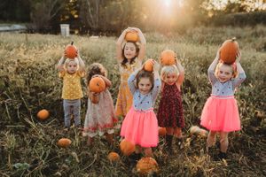 family, cousins, pumpkins, sunset, girls